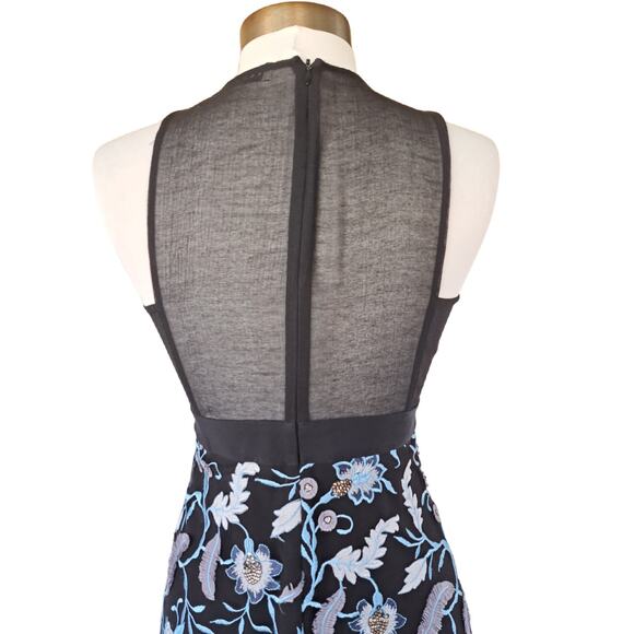 Sandro Floral Embroidered Midi Dress Black Cocktail Party Plunge V-neck Beaded - Picture 7 of 16